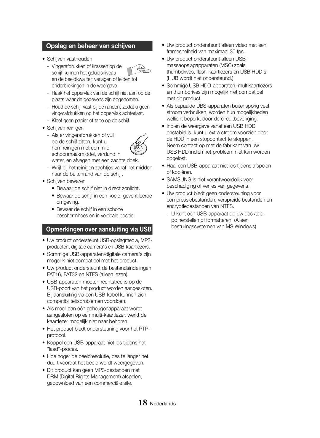 Samsung BD-H8900M/XU, BD-H8500/EN Opslag en beheer van schijven, Kleef geen papier of tape op de schijf Schijven reinigen 