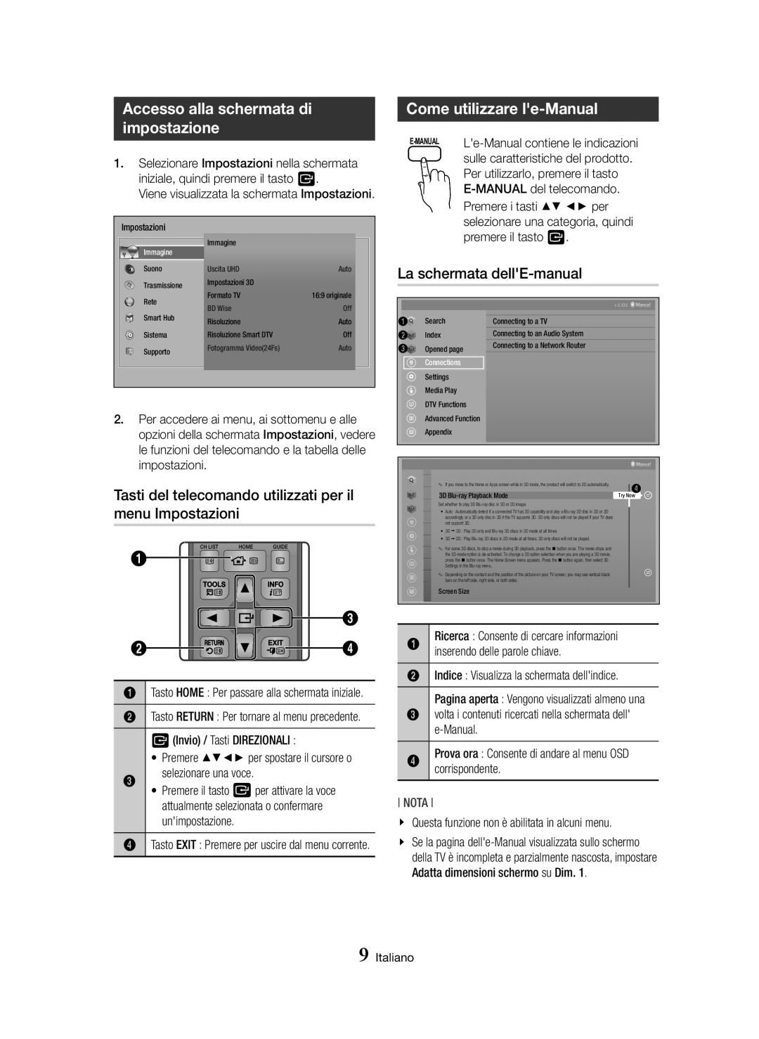 Samsung BD-H8900/ZF Accesso alla schermata di impostazione, Come utilizzare le-Manual, La schermata dellE-manual 