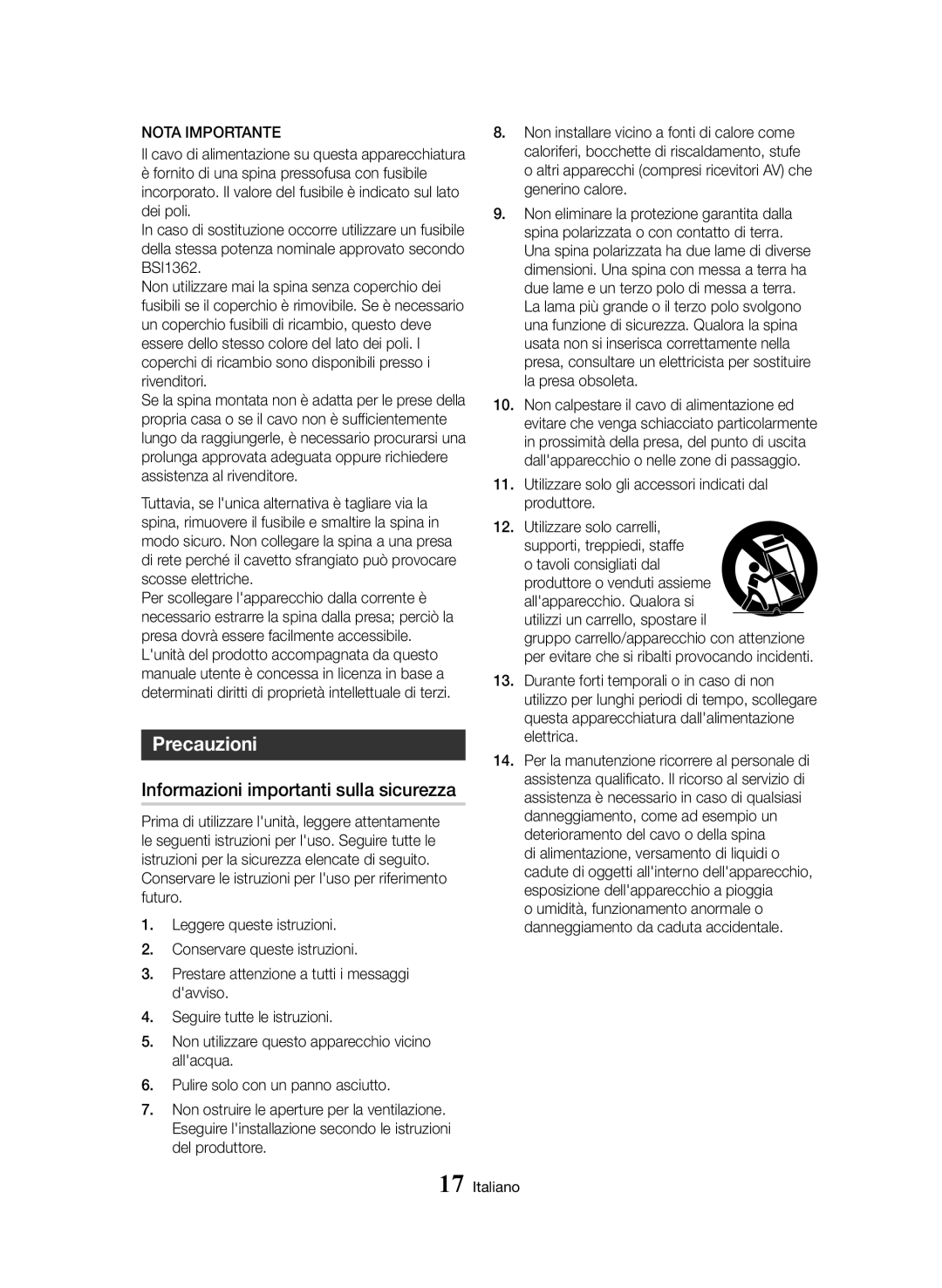 Samsung BD-H8500/EN, BD-H8900/ZF, BD-H8500/ZF manual Precauzioni, Informazioni importanti sulla sicurezza, Nota Importante 