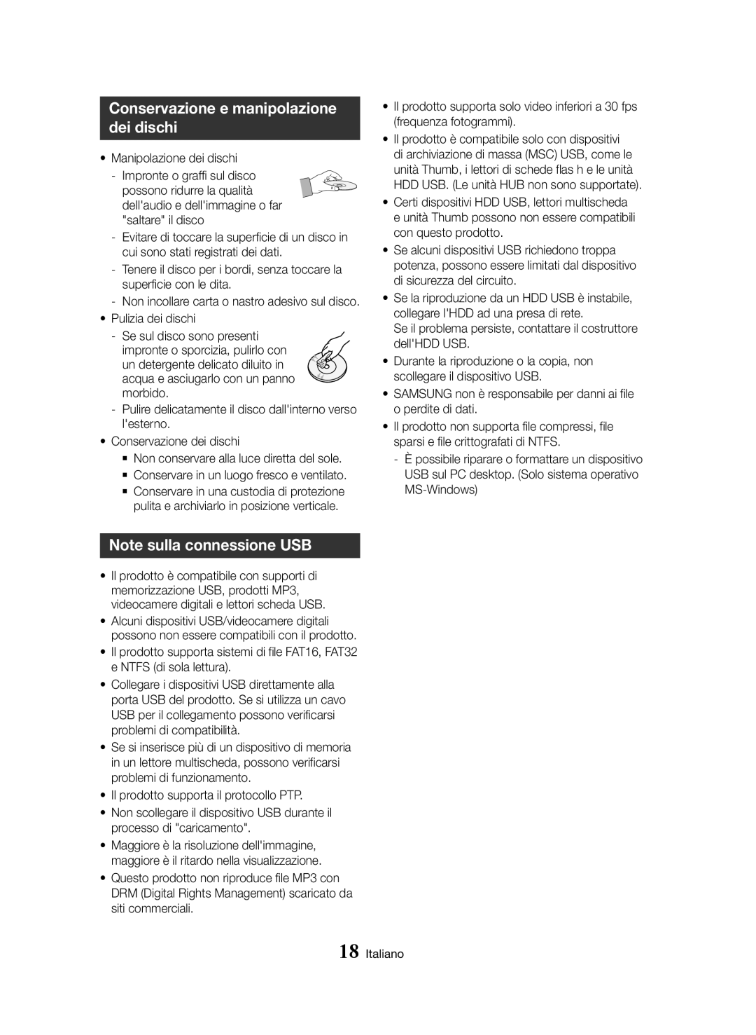 Samsung BD-H8900/ZF manual Conservazione e manipolazione dei dischi, Manipolazione dei dischi Impronte o graffi sul disco 