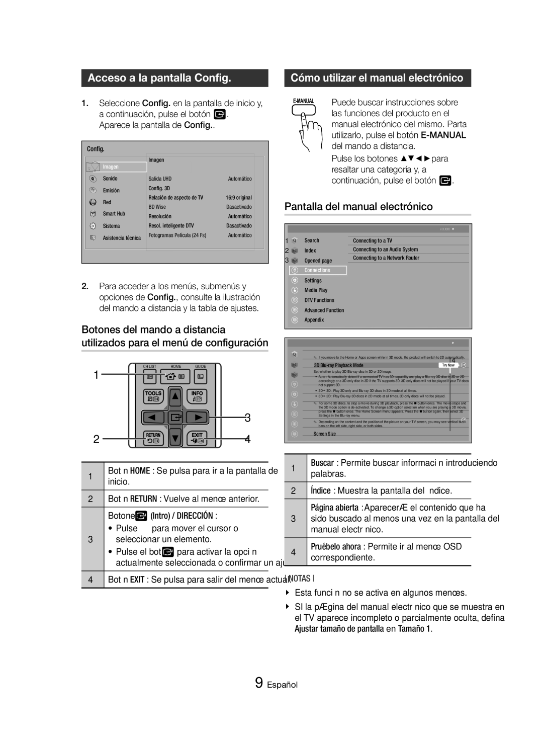 Samsung BD-H8500/ZF Acceso a la pantalla Config, Cómo utilizar el manual electrónico, Pantalla del manual electrónico 