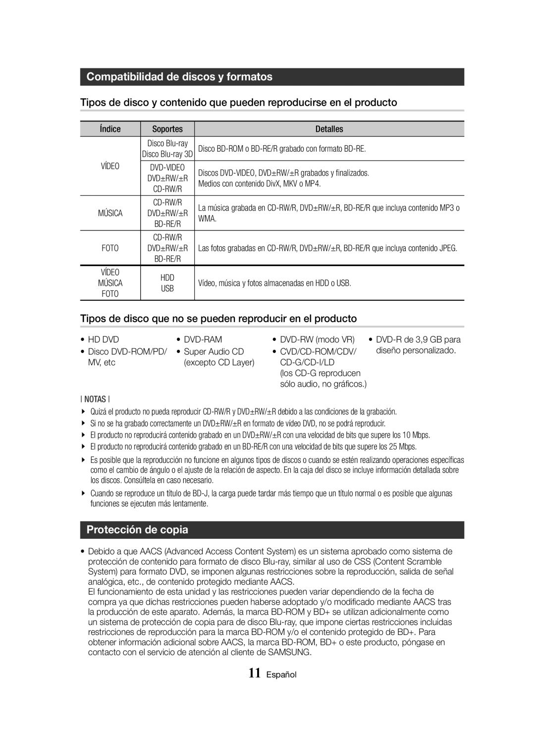 Samsung BD-H8900/ZF Compatibilidad de discos y formatos, Tipos de disco que no se pueden reproducir en el producto, Wma 