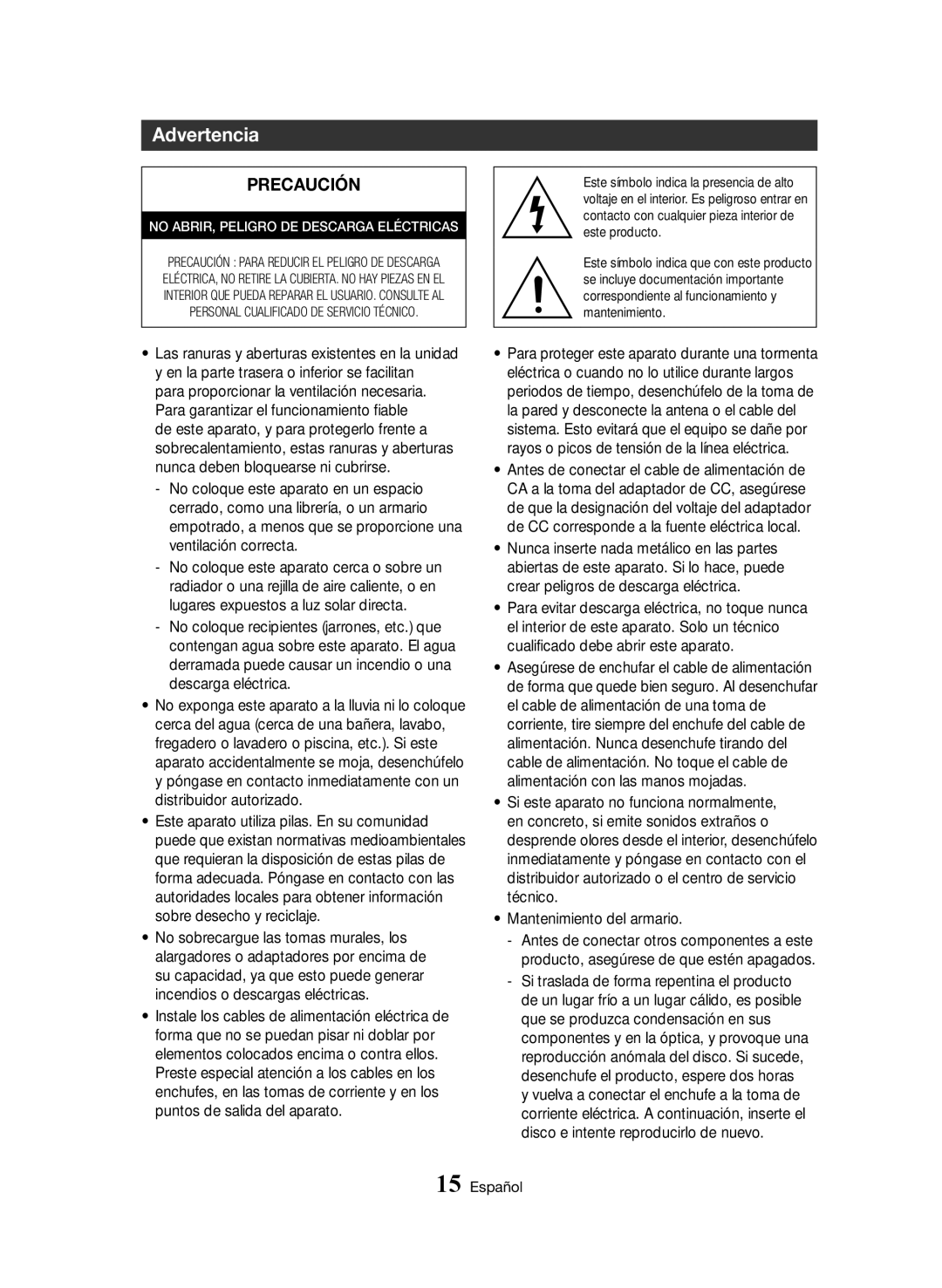 Samsung BD-H8500/ZF, BD-H8500/EN, BD-H8900/ZF manual Advertencia, Precaución 