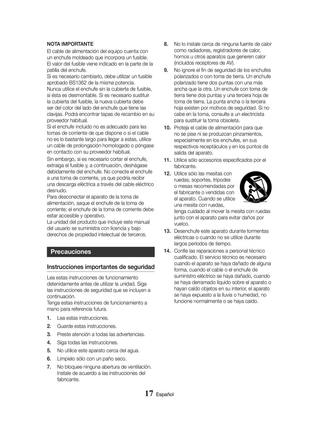 Samsung BD-H8900/ZF, BD-H8500/EN, BD-H8500/ZF manual Precauciones, Instrucciones importantes de seguridad 