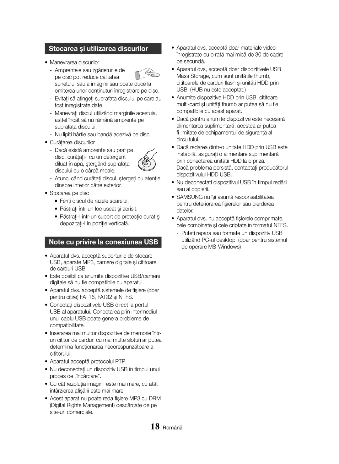 Samsung BD-H8500/EN manual Stocarea şi utilizarea discurilor, Manevrarea discurilor Amprentele sau zgârieturile de 