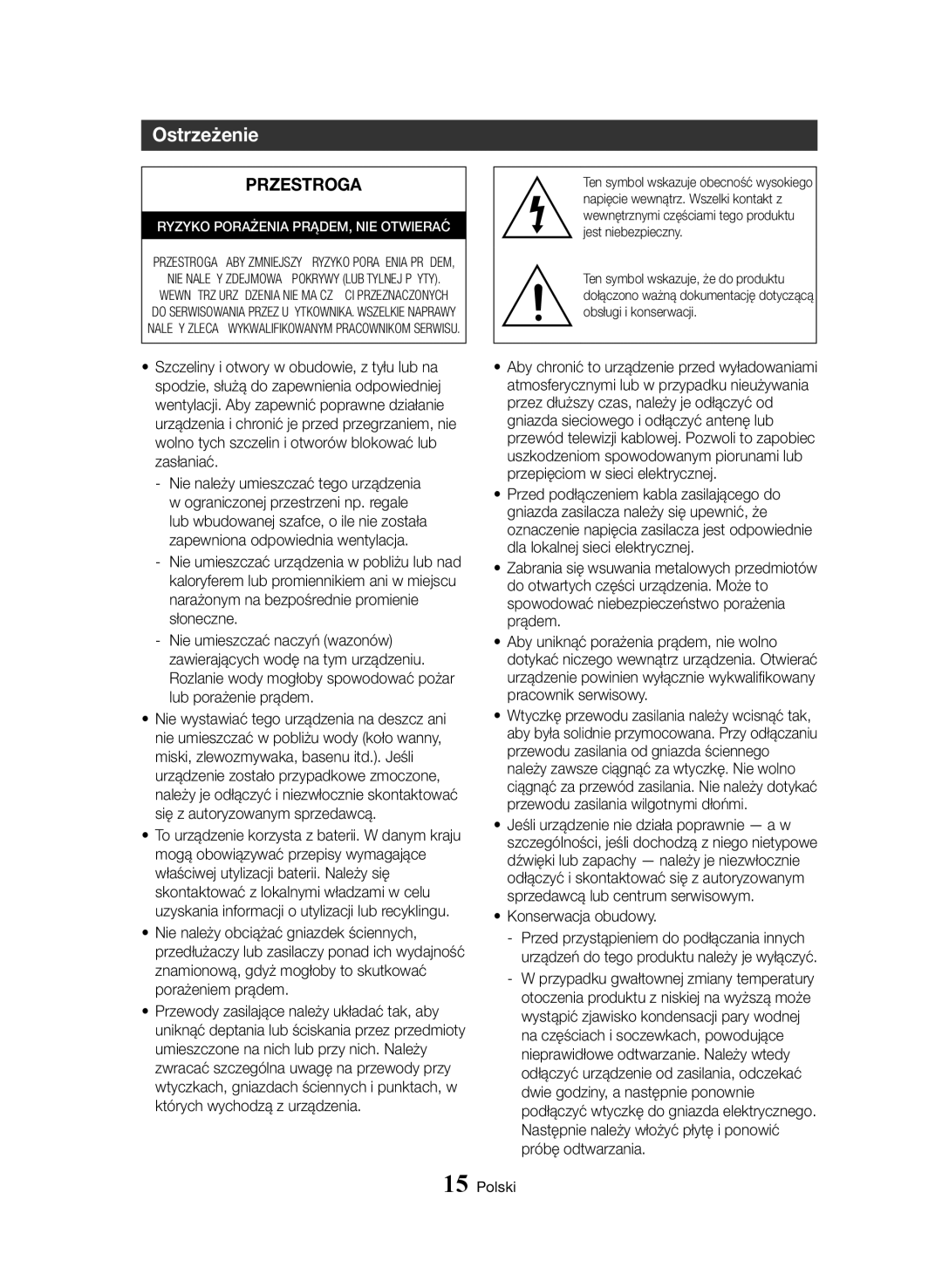 Samsung BD-H8500/EN manual Ostrzeżenie, Konserwacja obudowy 