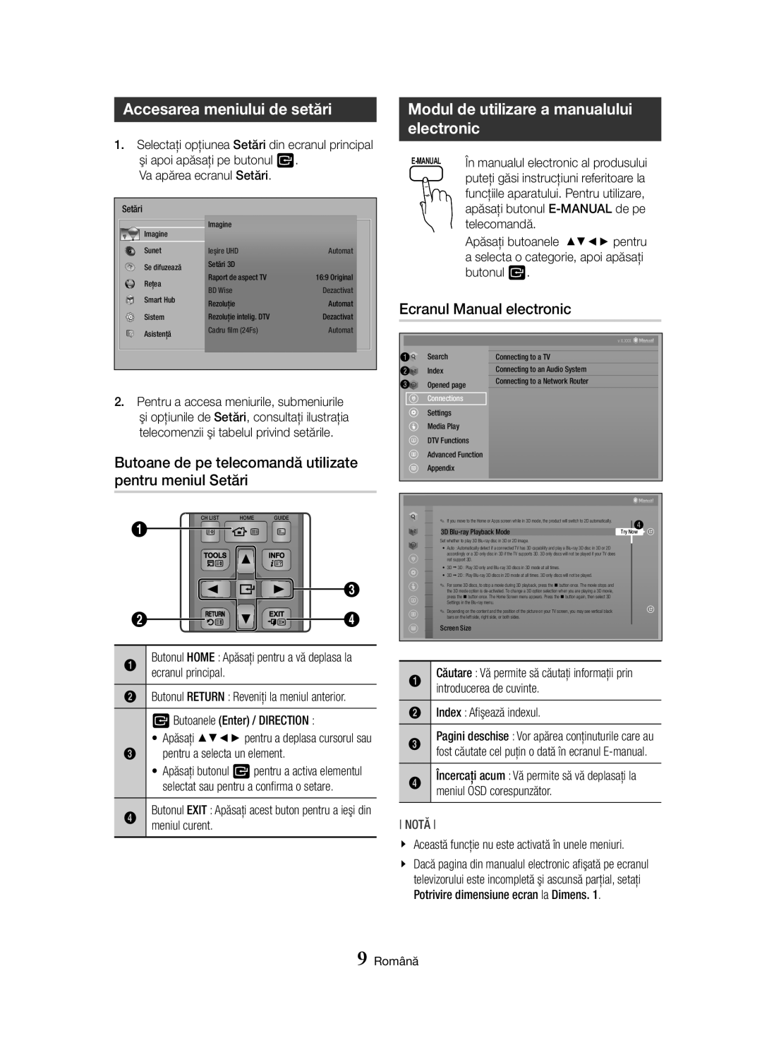 Samsung BD-H8500/EN Accesarea meniului de setări, Modul de utilizare a manualului electronic, Ecranul Manual electronic 