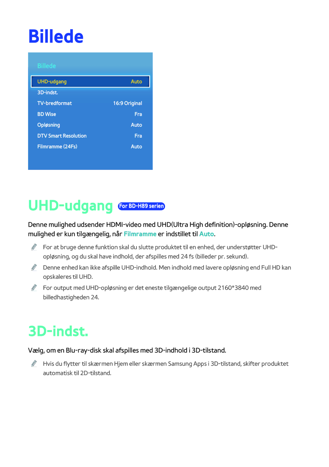 Samsung BD-H8500N/XE, BD-H8900N/XE manual Billede, 3D-indst 