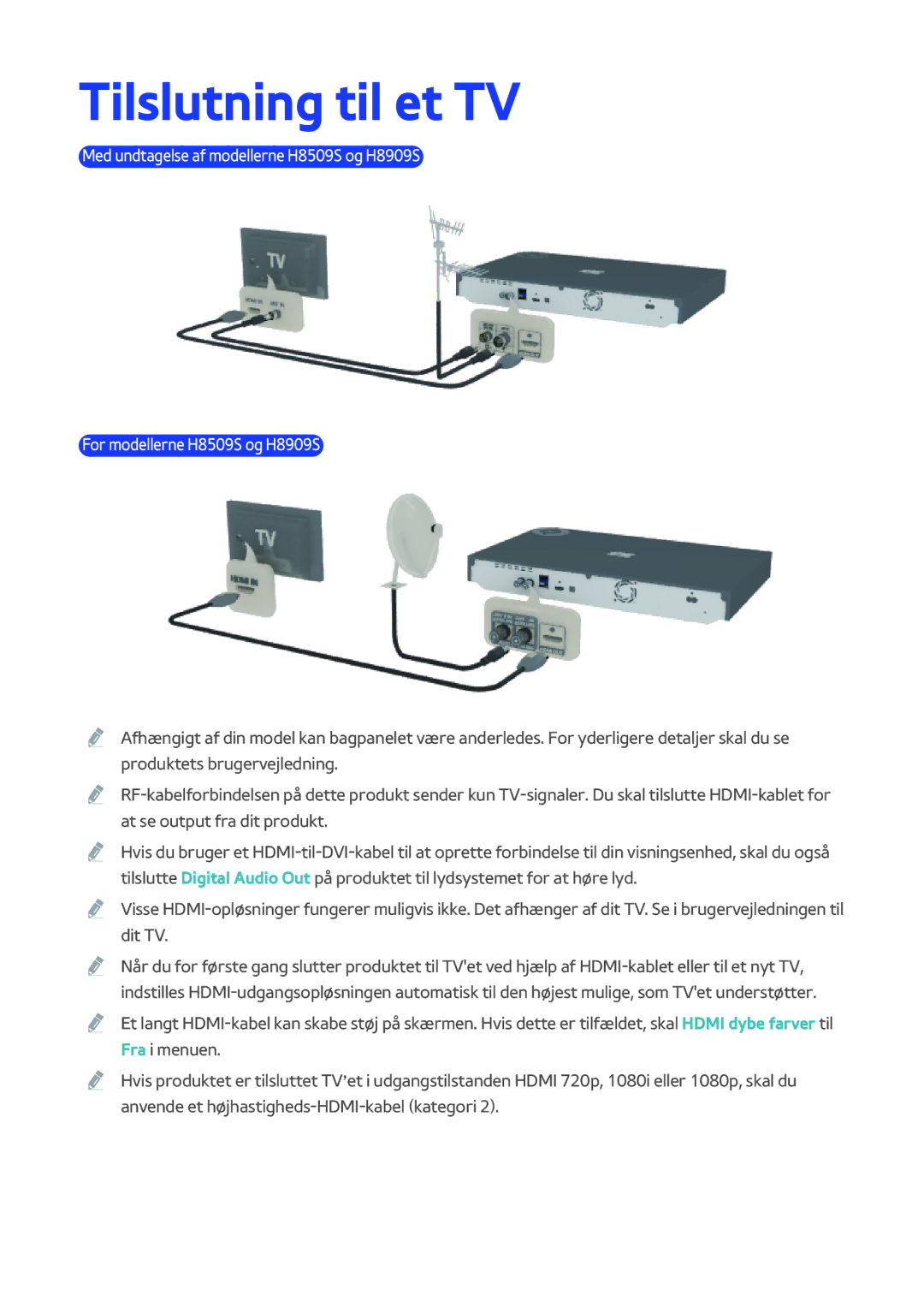 Samsung BD-H8500N/XE, BD-H8900N/XE manual Tilslutning til et TV 