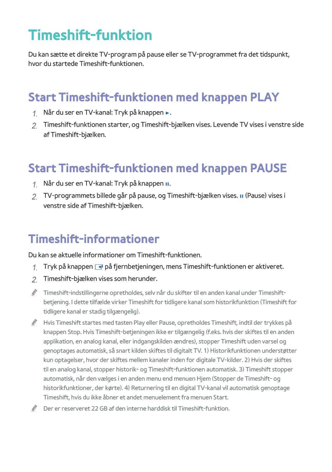 Samsung BD-H8500N/XE manual Start Timeshift-funktionen med knappen Play, Start Timeshift-funktionen med knappen Pause 