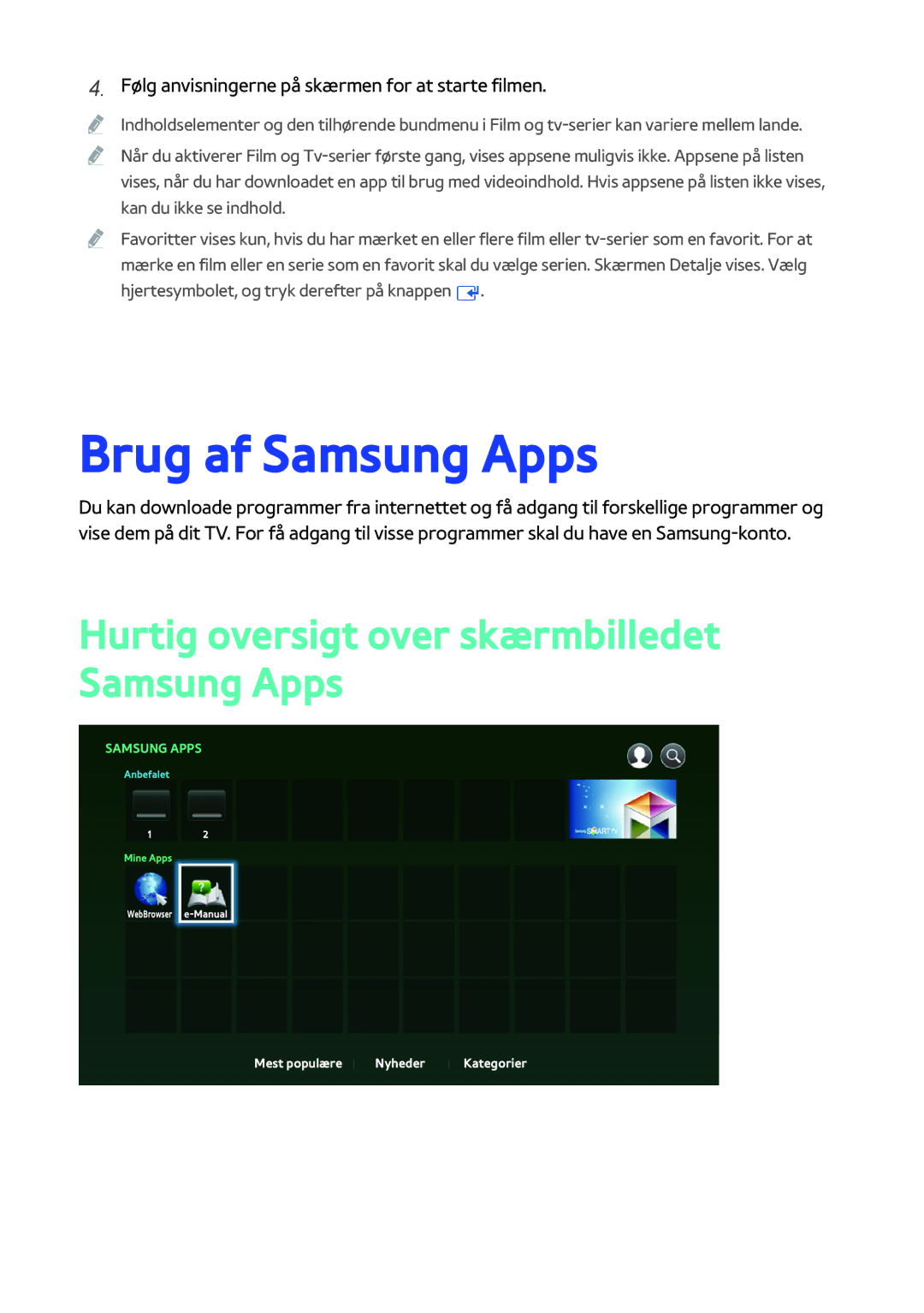 Samsung BD-H8500N/XE, BD-H8900N/XE manual Brug af Samsung Apps, Hurtig oversigt over skærmbilledet Samsung Apps 