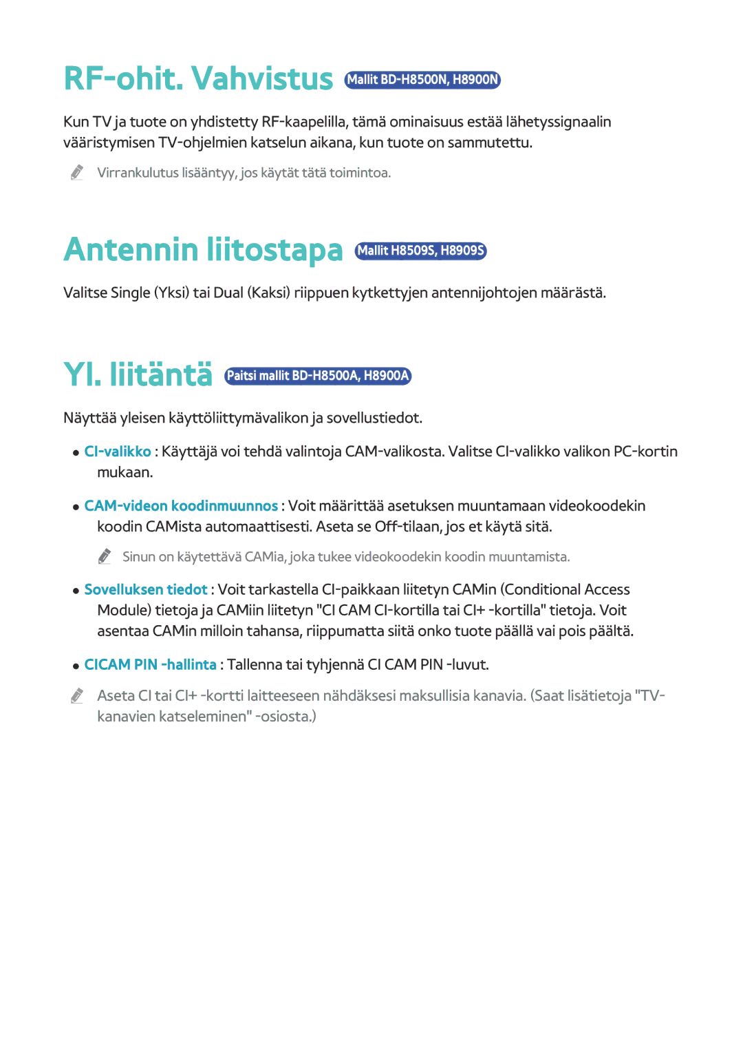 Samsung BD-H8500N/XE, BD-H8900N/XE manual Antennin liitostapa Mallit H8509S, H8909S 