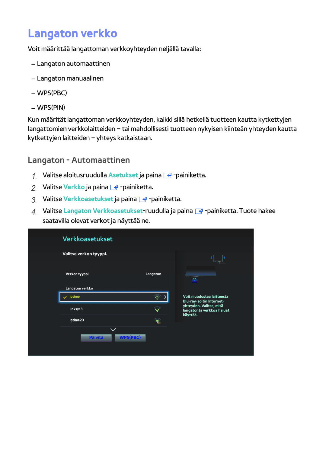 Samsung BD-H8500N/XE, BD-H8900N/XE manual Langaton verkko, Langaton Automaattinen 