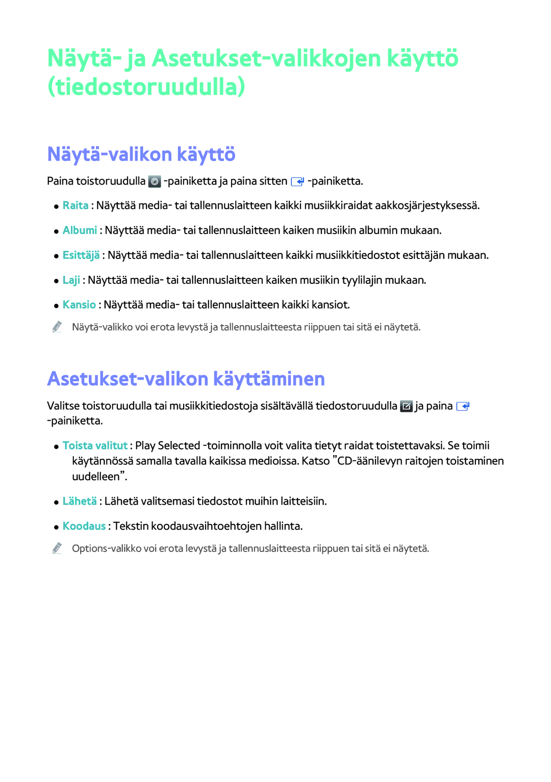 Samsung BD-H8500N/XE, BD-H8900N/XE manual Näytä- ja Asetukset-valikkojen käyttö tiedostoruudulla, Näytä-valikon käyttö 