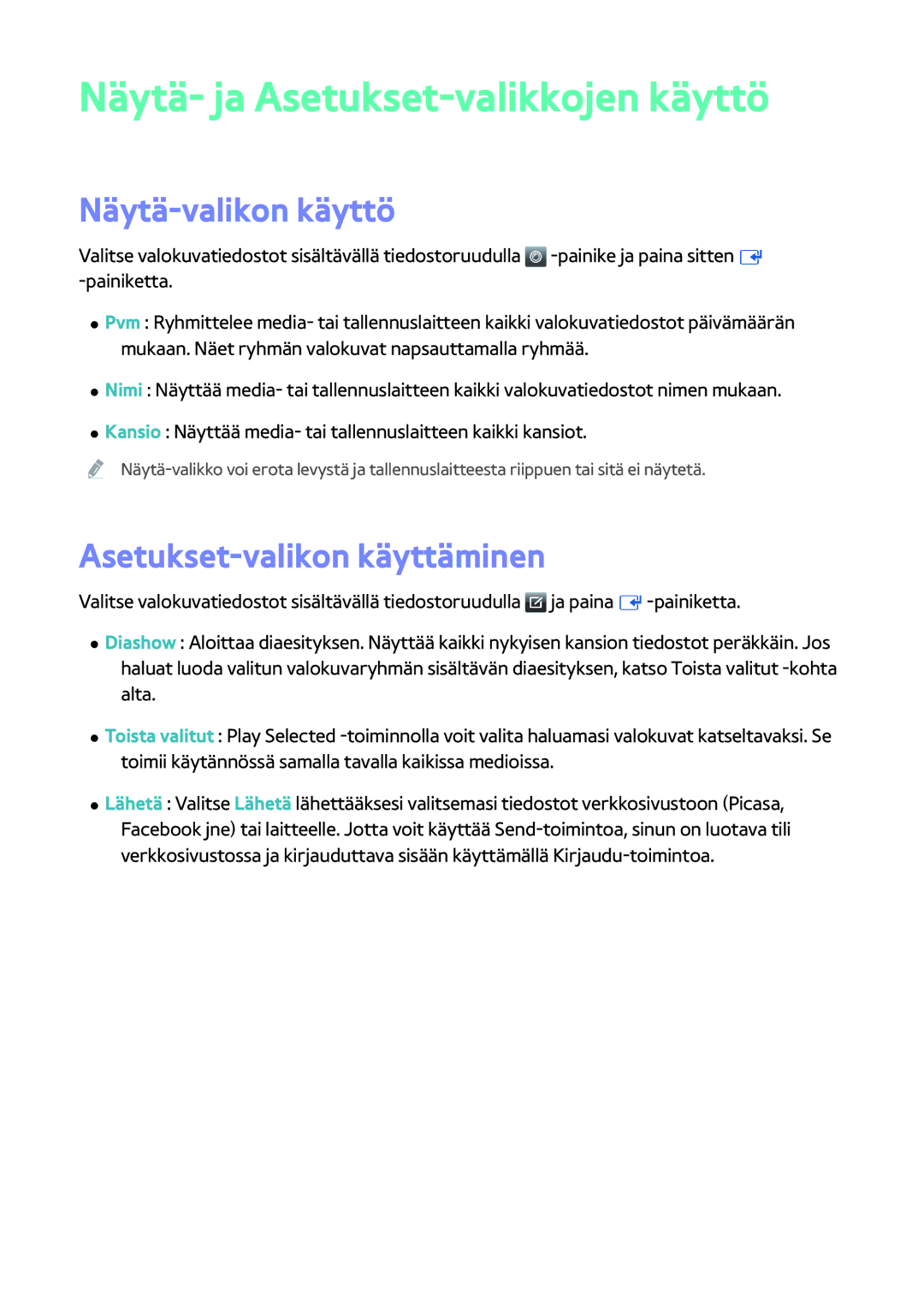 Samsung BD-H8900N/XE, BD-H8500N/XE manual Näytä- ja Asetukset-valikkojen käyttö 