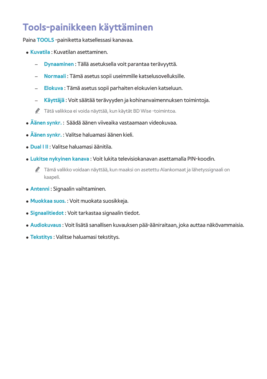 Samsung BD-H8900N/XE, BD-H8500N/XE manual Tools-painikkeen käyttäminen 