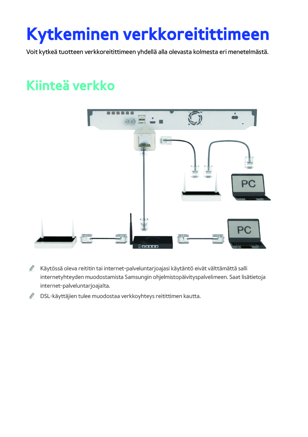 Samsung BD-H8900N/XE, BD-H8500N/XE manual Kytkeminen verkkoreitittimeen, Kiinteä verkko 