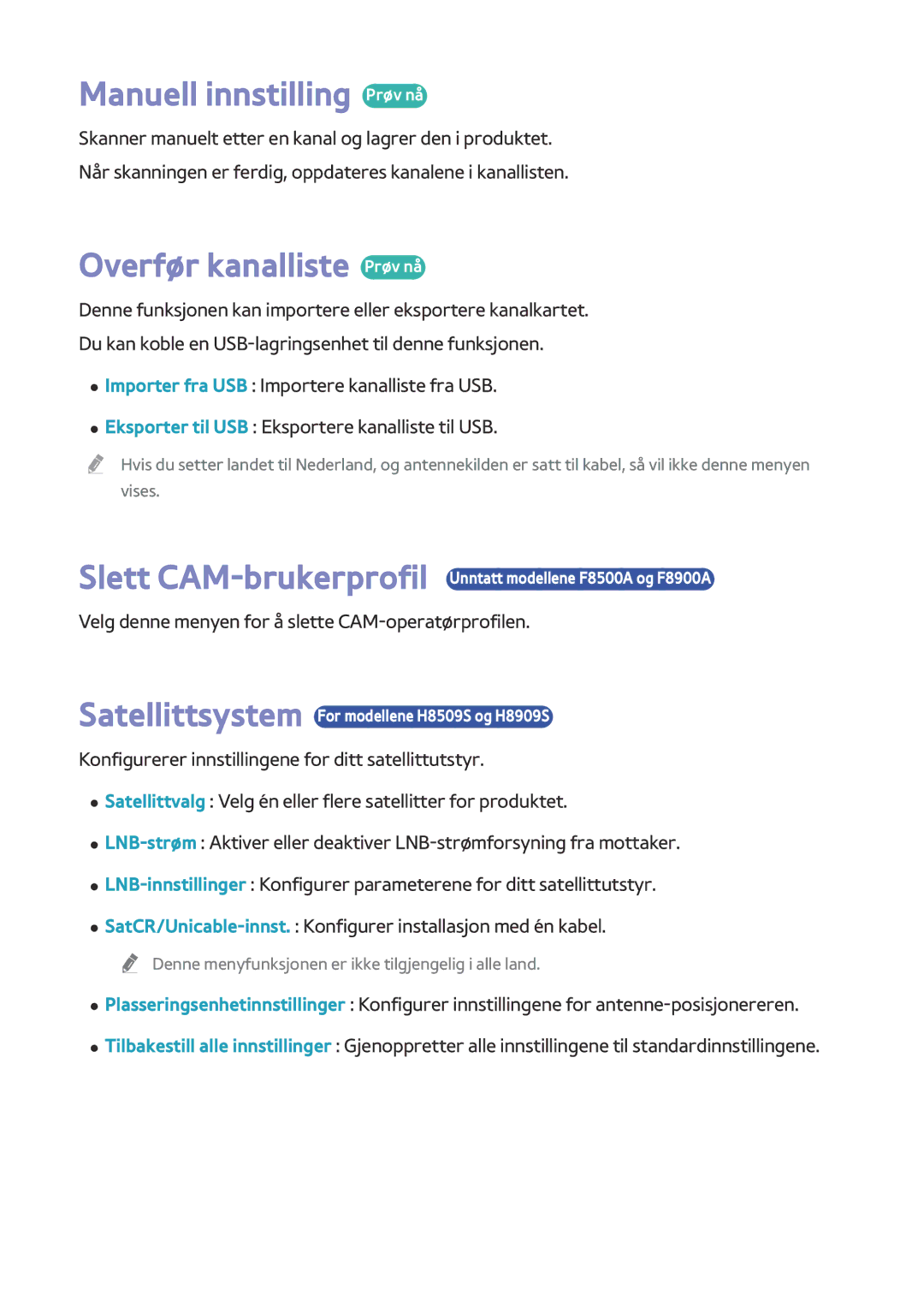 Samsung BD-H8900N/XE, BD-H8500N/XE manual Manuell innstilling Prøv nå, Overfør kanalliste Prøv nå 