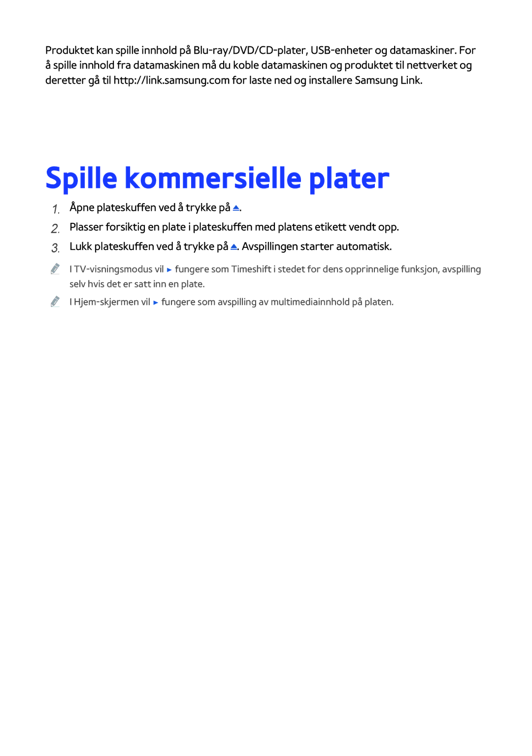 Samsung BD-H8500N/XE, BD-H8900N/XE manual Spille kommersielle plater 