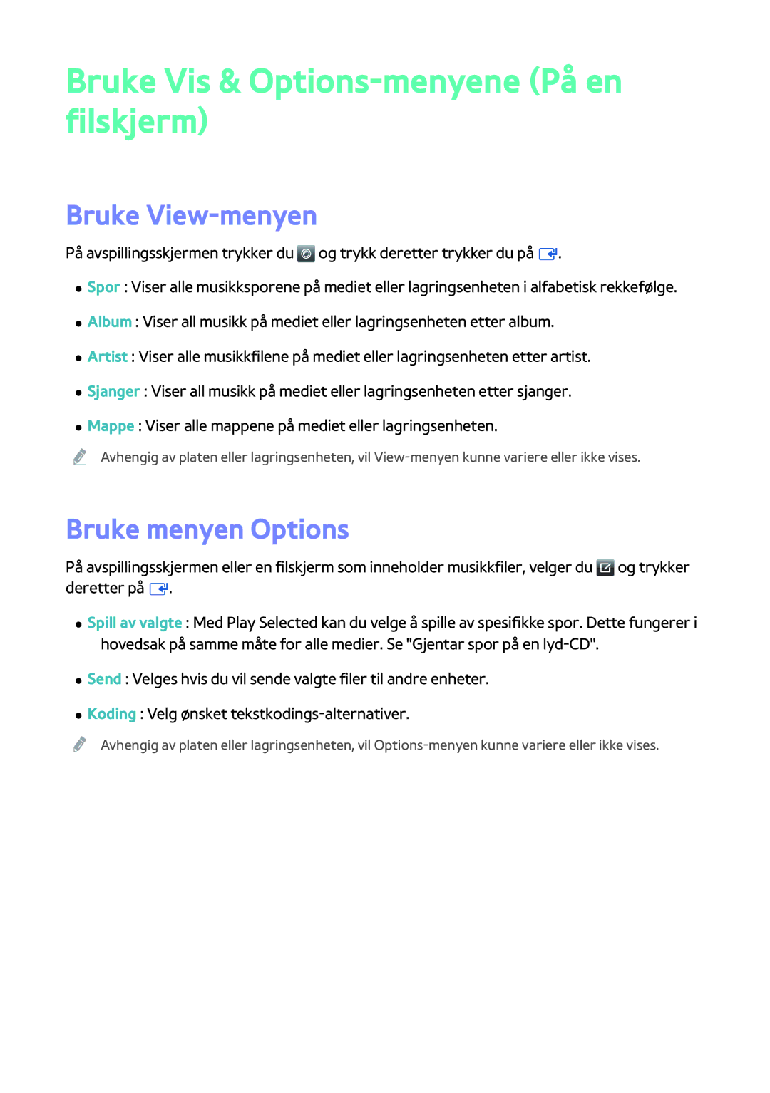 Samsung BD-H8500N/XE, BD-H8900N/XE manual Bruke Vis & Options-menyene På en filskjerm, Bruke View-menyen 