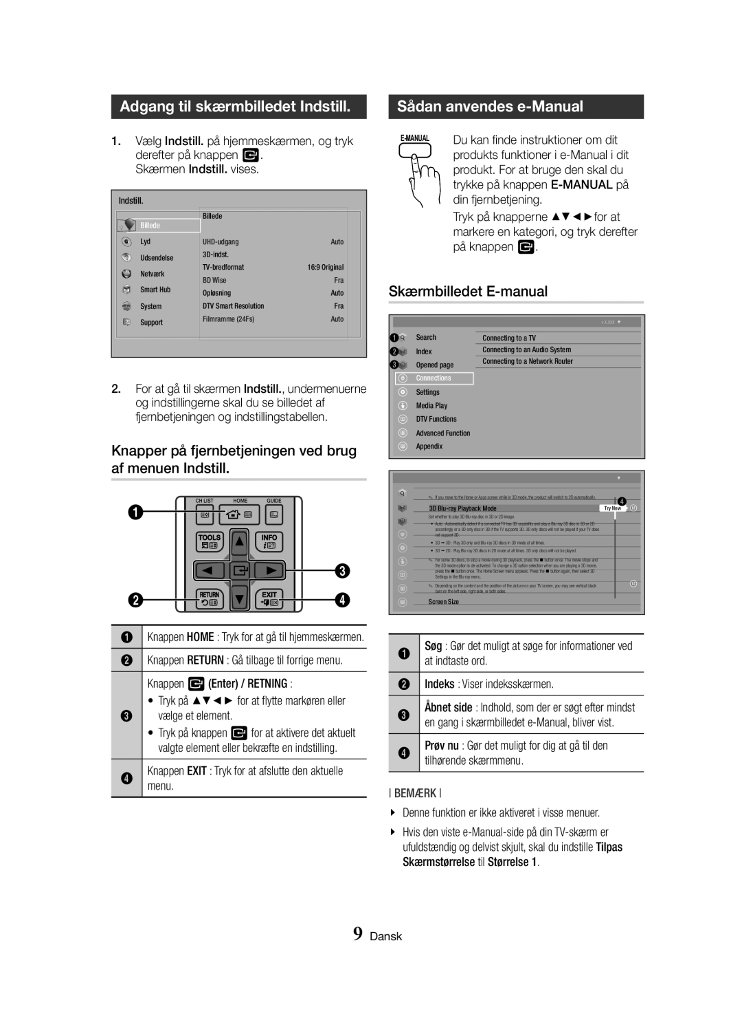 Samsung BD-H8900N/XE, BD-H8500N/XE Adgang til skærmbilledet Indstill, Sådan anvendes e-Manual, Skærmbilledet E-manual 