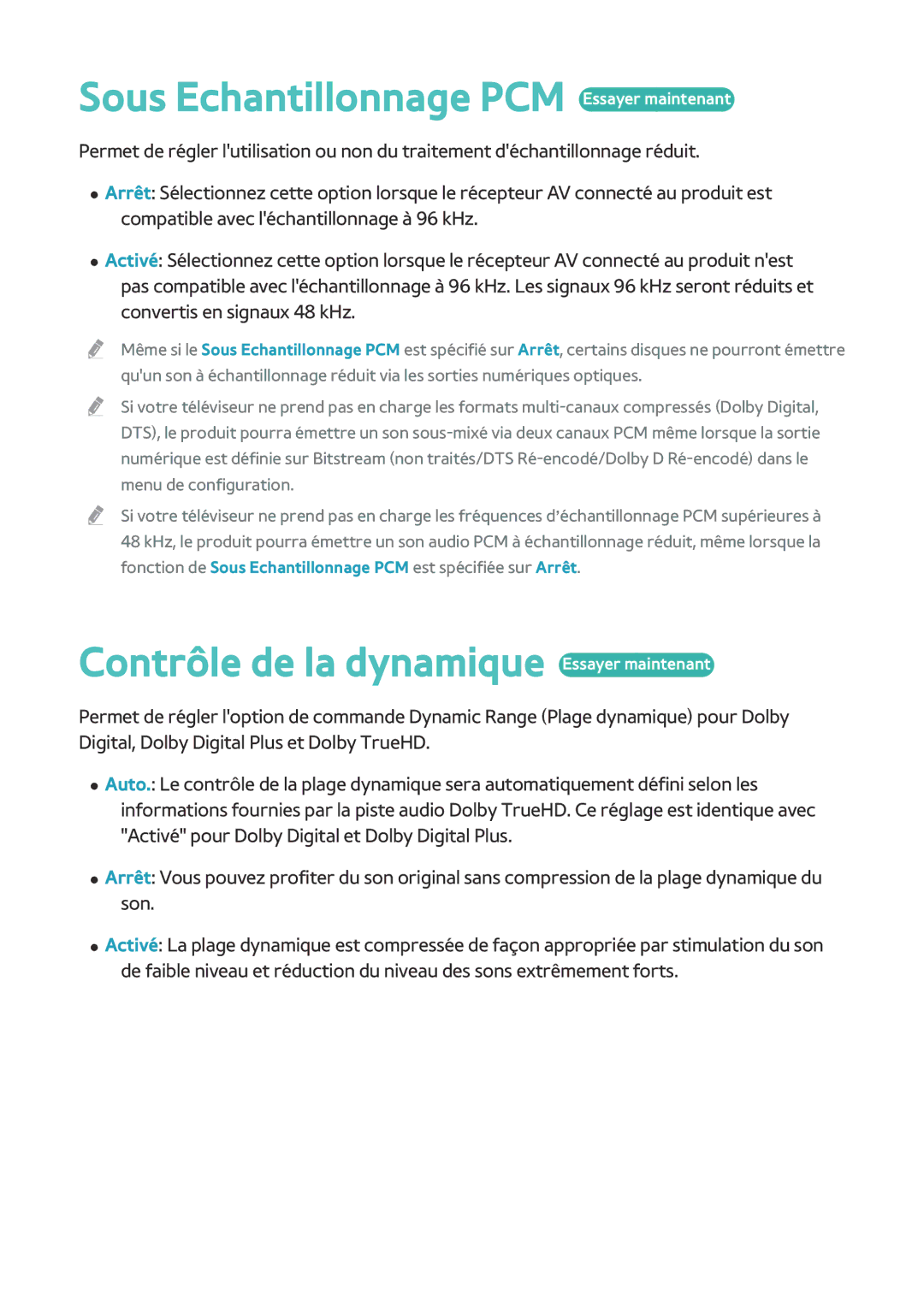 Samsung BD-H8500/ZF, BD-H8900/ZF Sous Echantillonnage PCM Essayer maintenant, Contrôle de la dynamique Essayer maintenant 