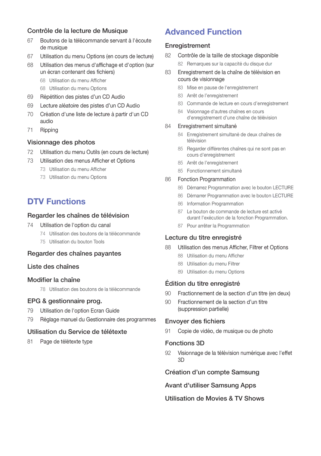 Samsung BD-H8900/ZF, BD-H8500/ZF manual DTV Functions 