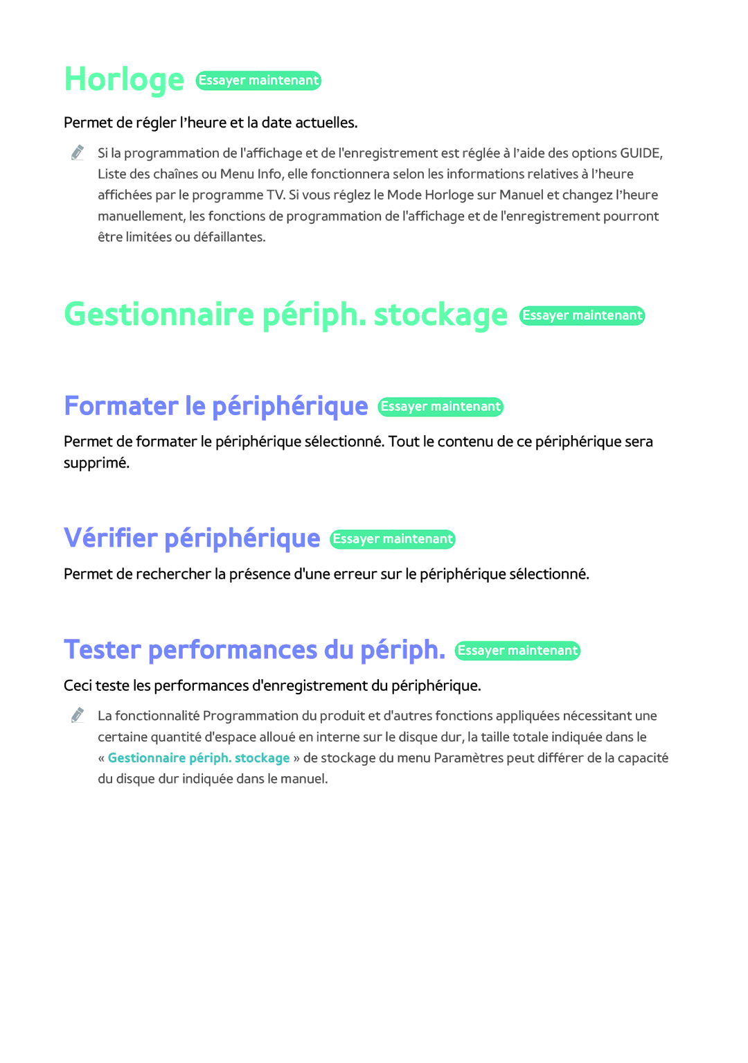 Samsung BD-H8500/ZF manual Gestionnaire périph. stockage Essayer maintenant, Formater le périphérique Essayer maintenant 