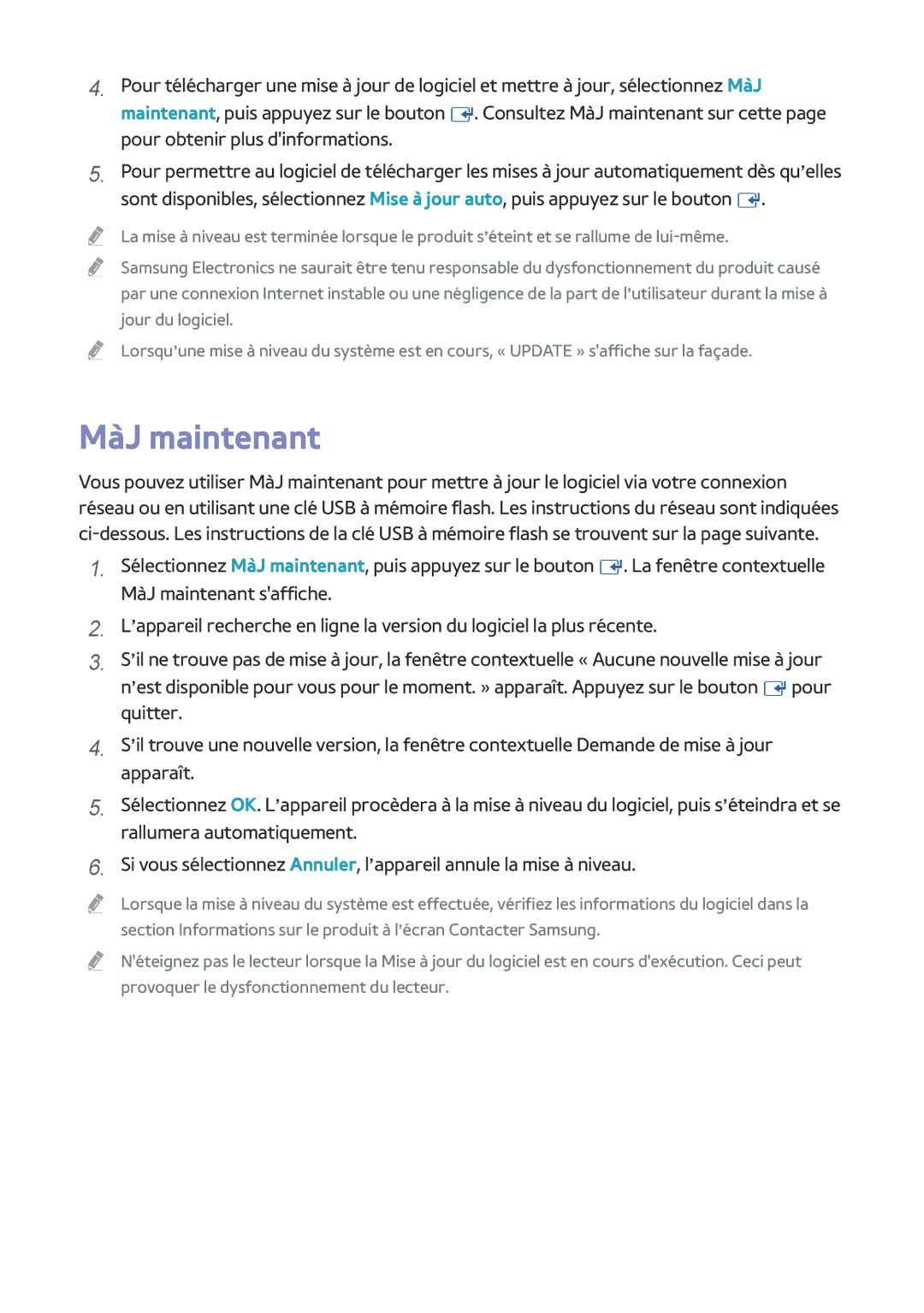 Samsung BD-H8500/ZF, BD-H8900/ZF manual MàJ maintenant 