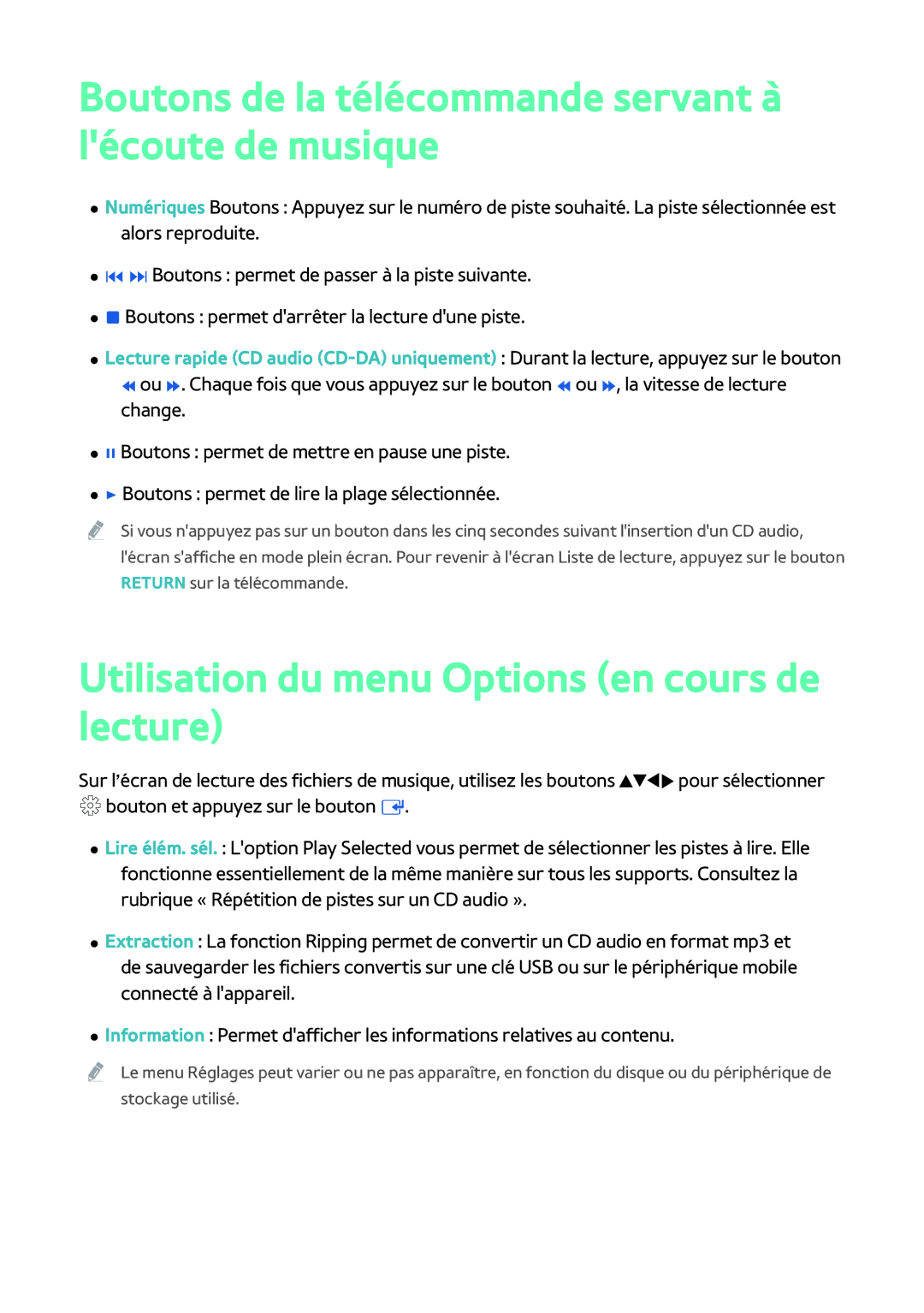 Samsung BD-H8500/ZF, BD-H8900/ZF manual Boutons de la télécommande servant à lécoute de musique 