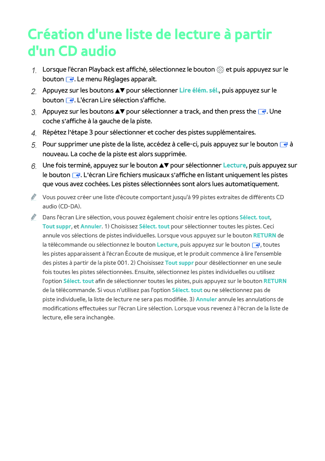 Samsung BD-H8900/ZF, BD-H8500/ZF manual Création dune liste de lecture à partir dun CD audio 