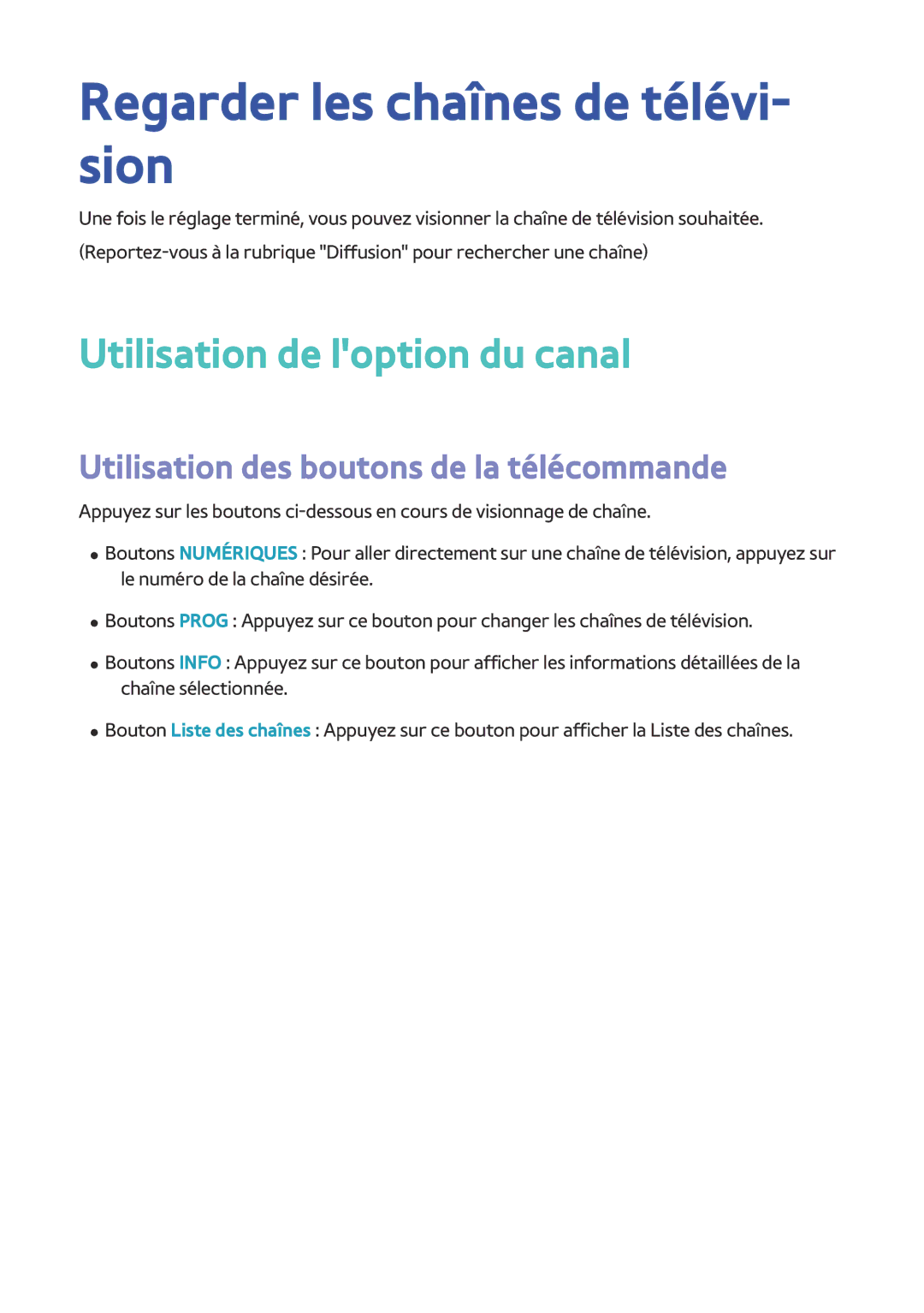 Samsung BD-H8900/ZF, BD-H8500/ZF manual Regarder les chaînes de télévi- sion, Utilisation de loption du canal 