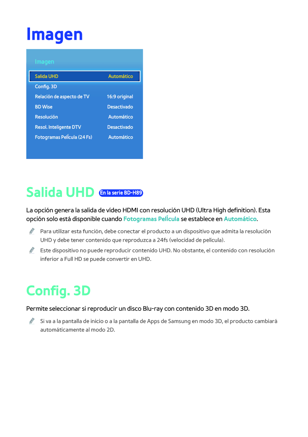 Samsung BD-H8900/ZF, BD-H8500/ZF manual Imagen, Config D 