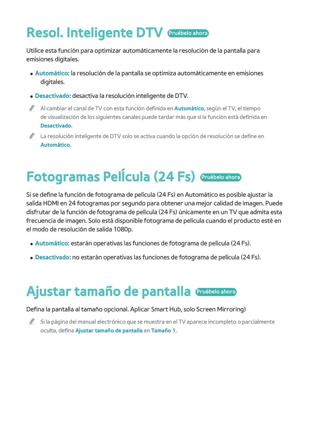 Samsung BD-H8500/ZF, BD-H8900/ZF manual Resol. Inteligente DTV Pruébelo ahora, Fotogramas Pelĺcula 24 Fs Pruébelo ahora 