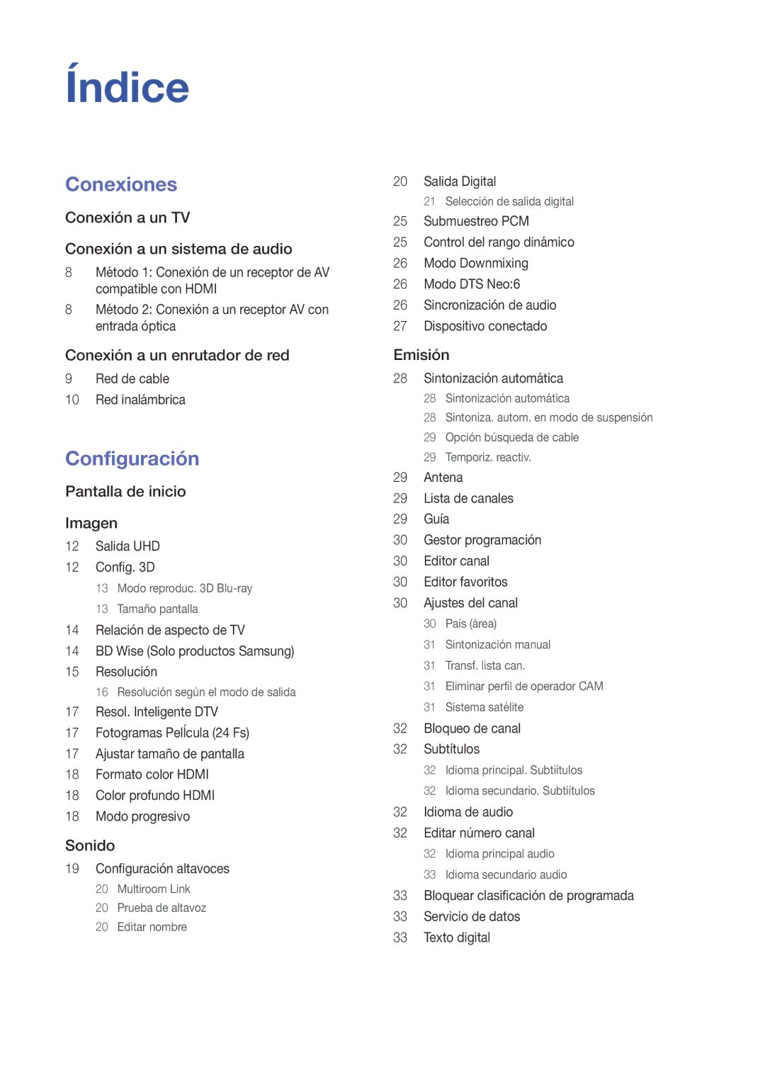 Samsung BD-H8900/ZF, BD-H8500/ZF manual Índice 