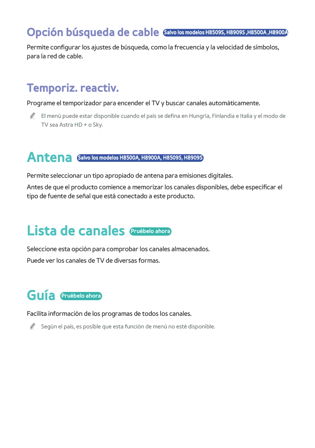 Samsung BD-H8500/ZF, BD-H8900/ZF manual Lista de canales Pruébelo ahora, Temporiz. reactiv 