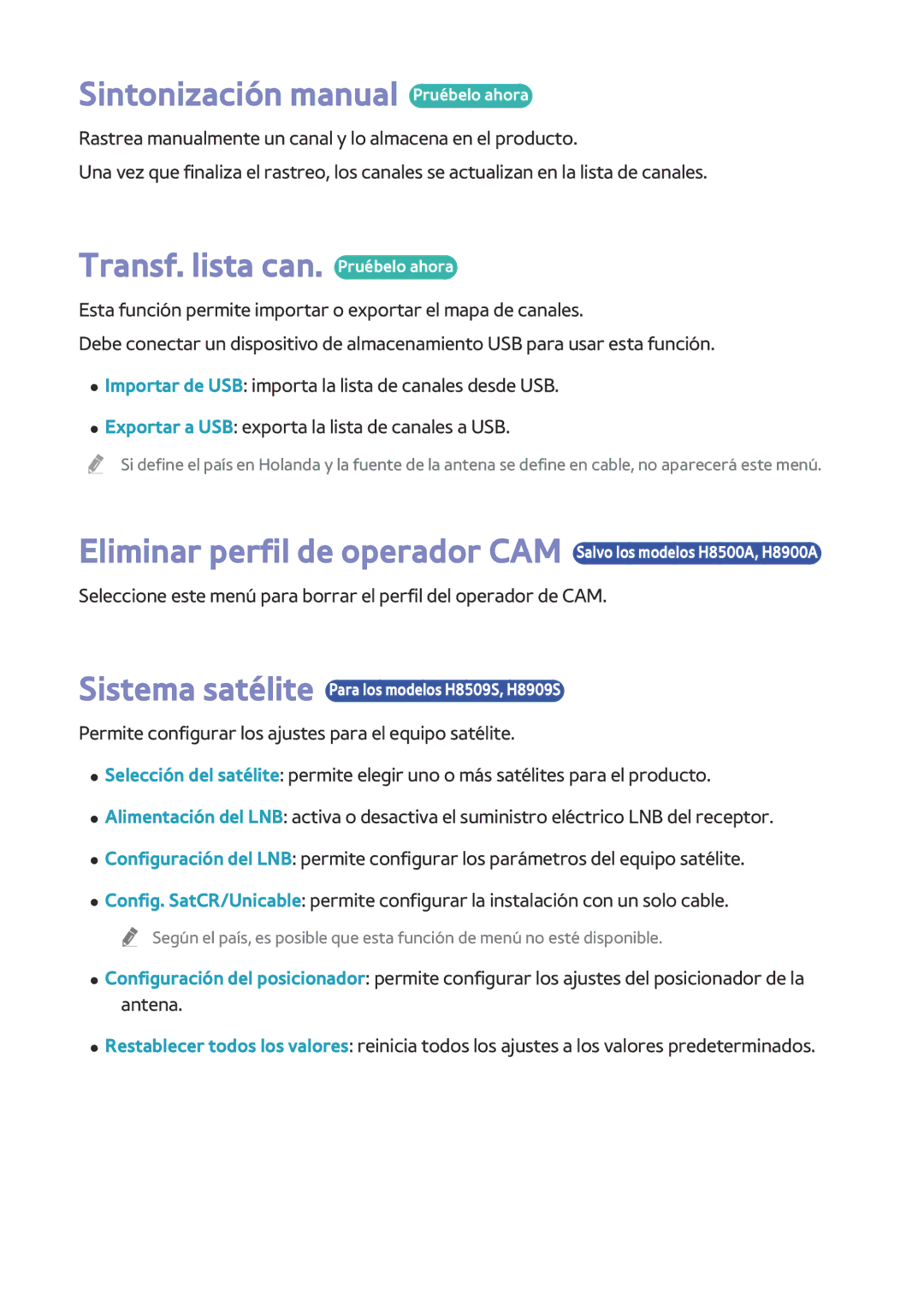 Samsung BD-H8500/ZF, BD-H8900/ZF Sintonización manual Pruébelo ahora, Transf. lista can. Pruébelo ahora 