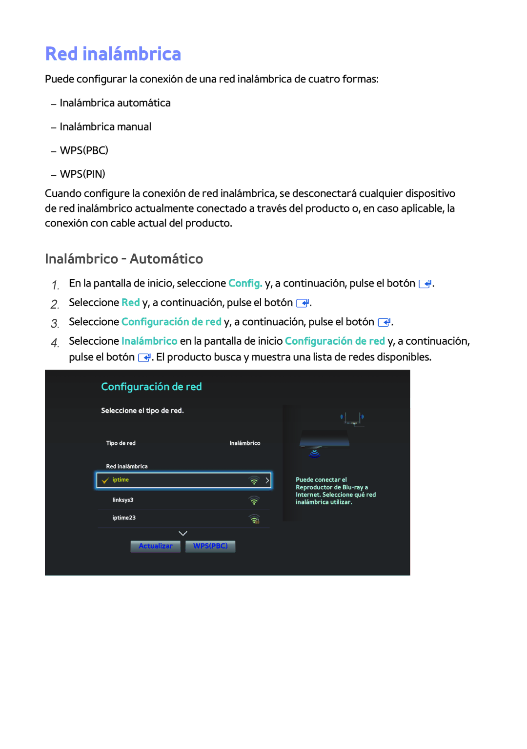 Samsung BD-H8900/ZF, BD-H8500/ZF manual Red inalámbrica, Inalámbrico Automático 