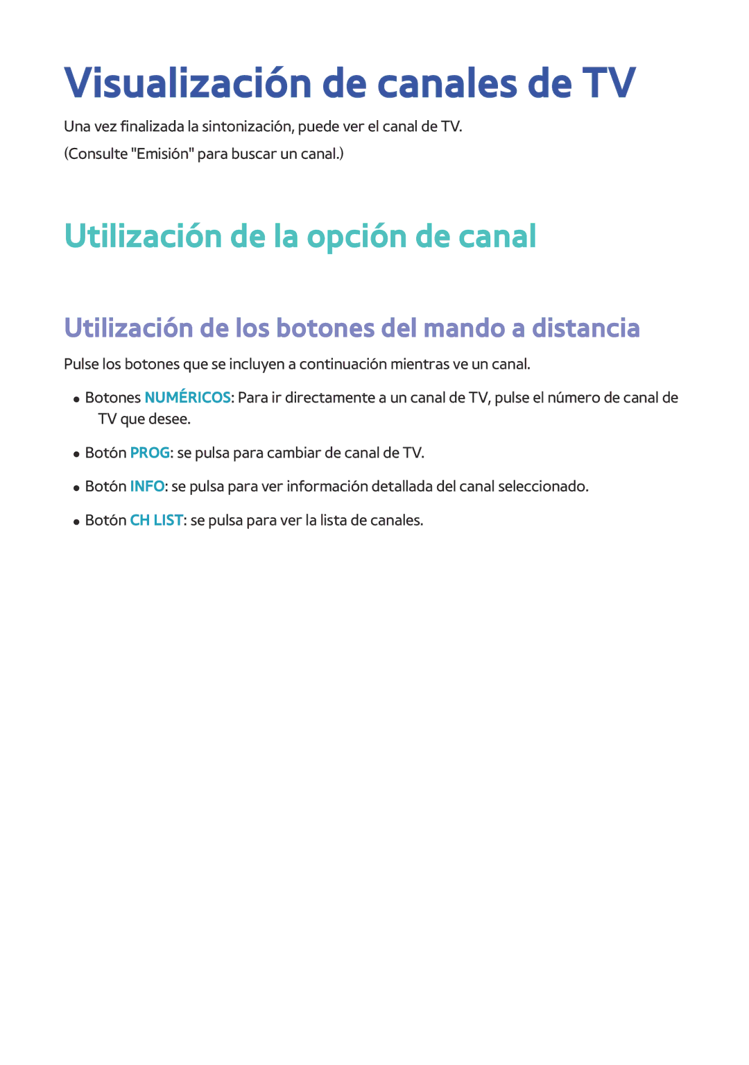 Samsung BD-H8900/ZF, BD-H8500/ZF manual Visualización de canales de TV, Utilización de la opción de canal 