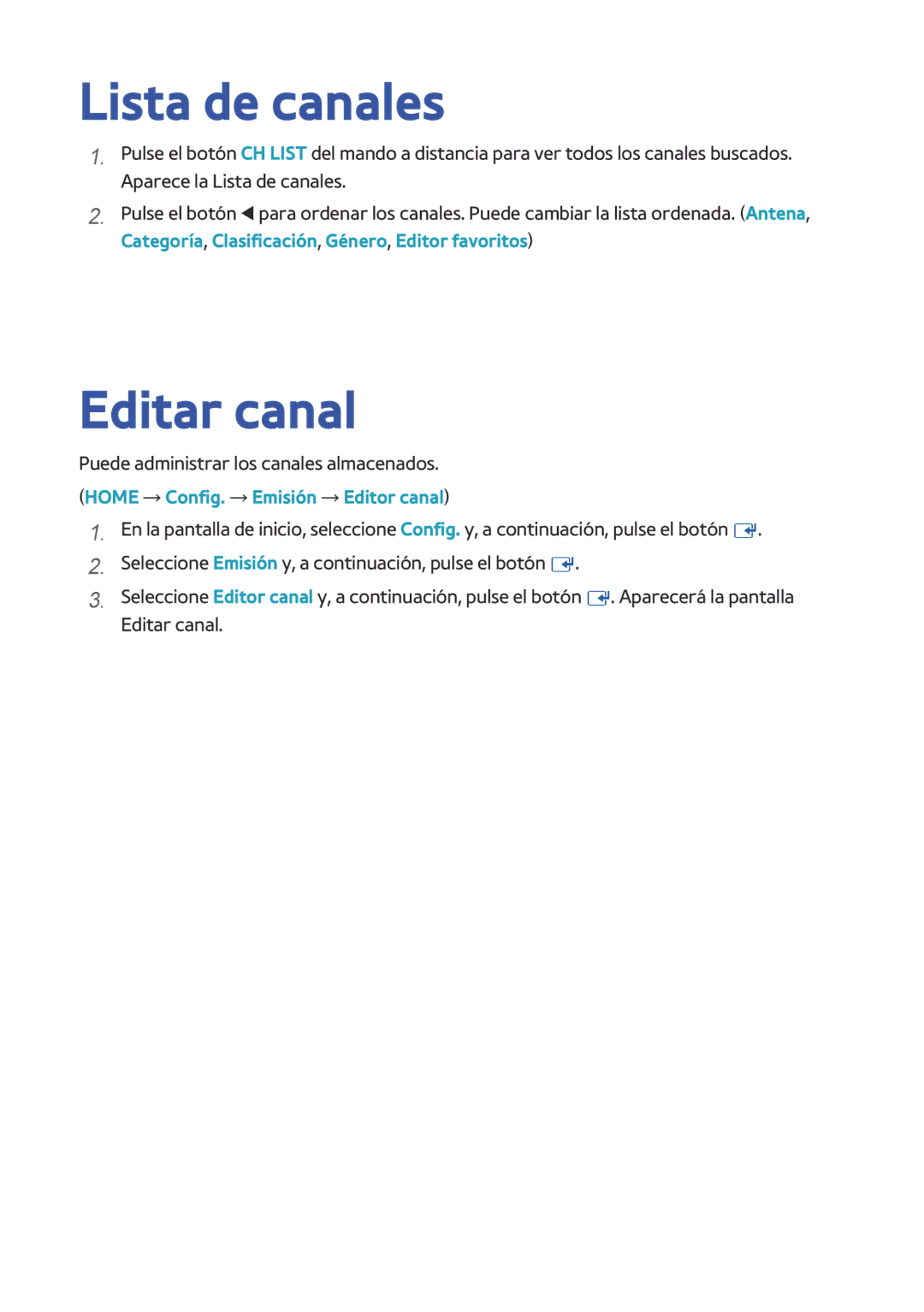 Samsung BD-H8500/ZF, BD-H8900/ZF manual Lista de canales, Editar canal 