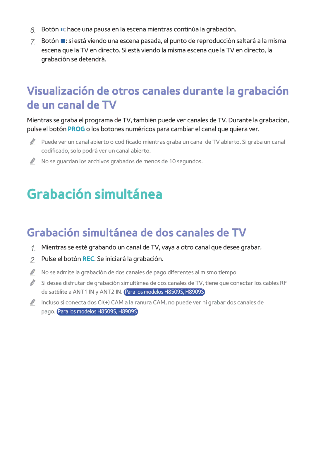 Samsung BD-H8900/ZF, BD-H8500/ZF manual Grabación simultánea de dos canales de TV 