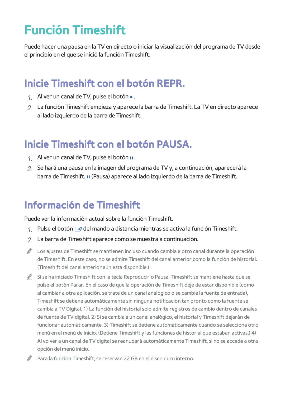 Samsung BD-H8900/ZF manual Función Timeshift, Inicie Timeshift con el botón Repr, Inicie Timeshift con el botón Pausa 