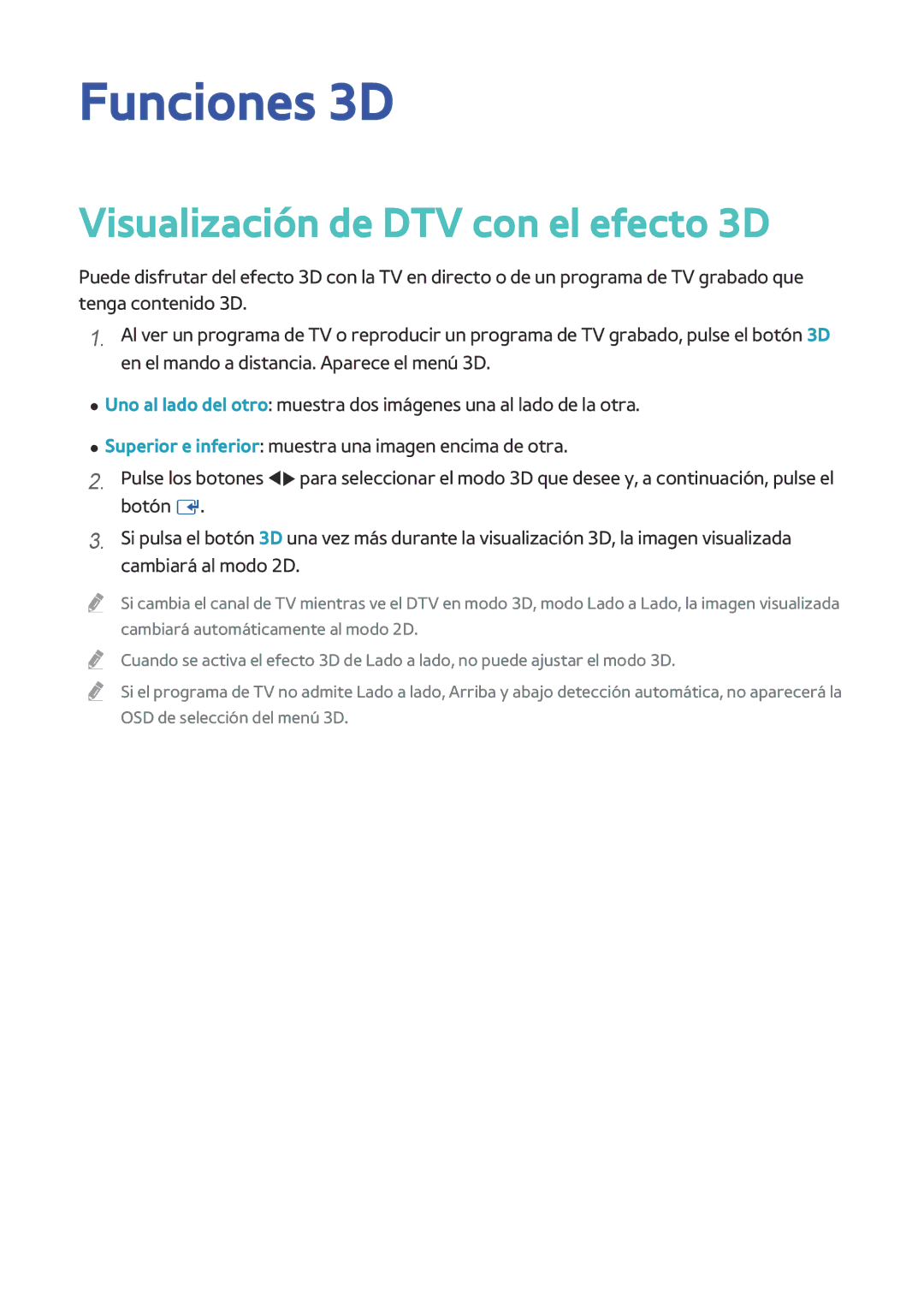 Samsung BD-H8900/ZF, BD-H8500/ZF manual Funciones 3D, Visualización de DTV con el efecto 3D 