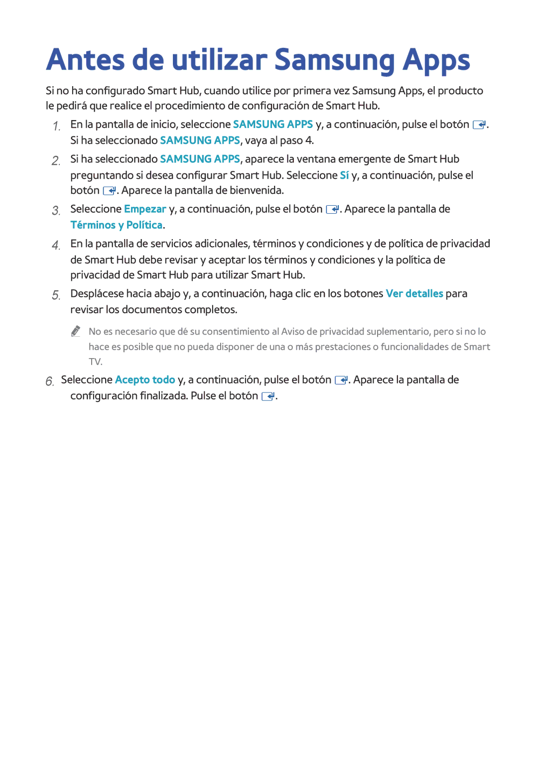 Samsung BD-H8900/ZF, BD-H8500/ZF manual Antes de utilizar Samsung Apps, Términos y Política 