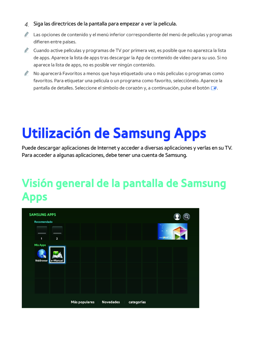 Samsung BD-H8900/ZF, BD-H8500/ZF manual Utilización de Samsung Apps, Visión general de la pantalla de Samsung Apps 