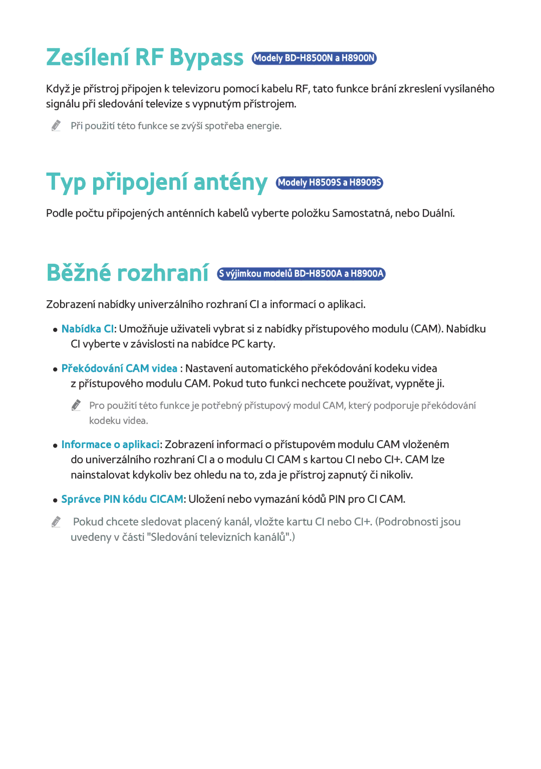 Samsung BD-H8900/ZF, BD-H8909S/ZG, BD-H8500/EN, BD-H8509S/ZG, BD-H8900/EN manual Typ připojení antény Modely H8509S a H8909S 