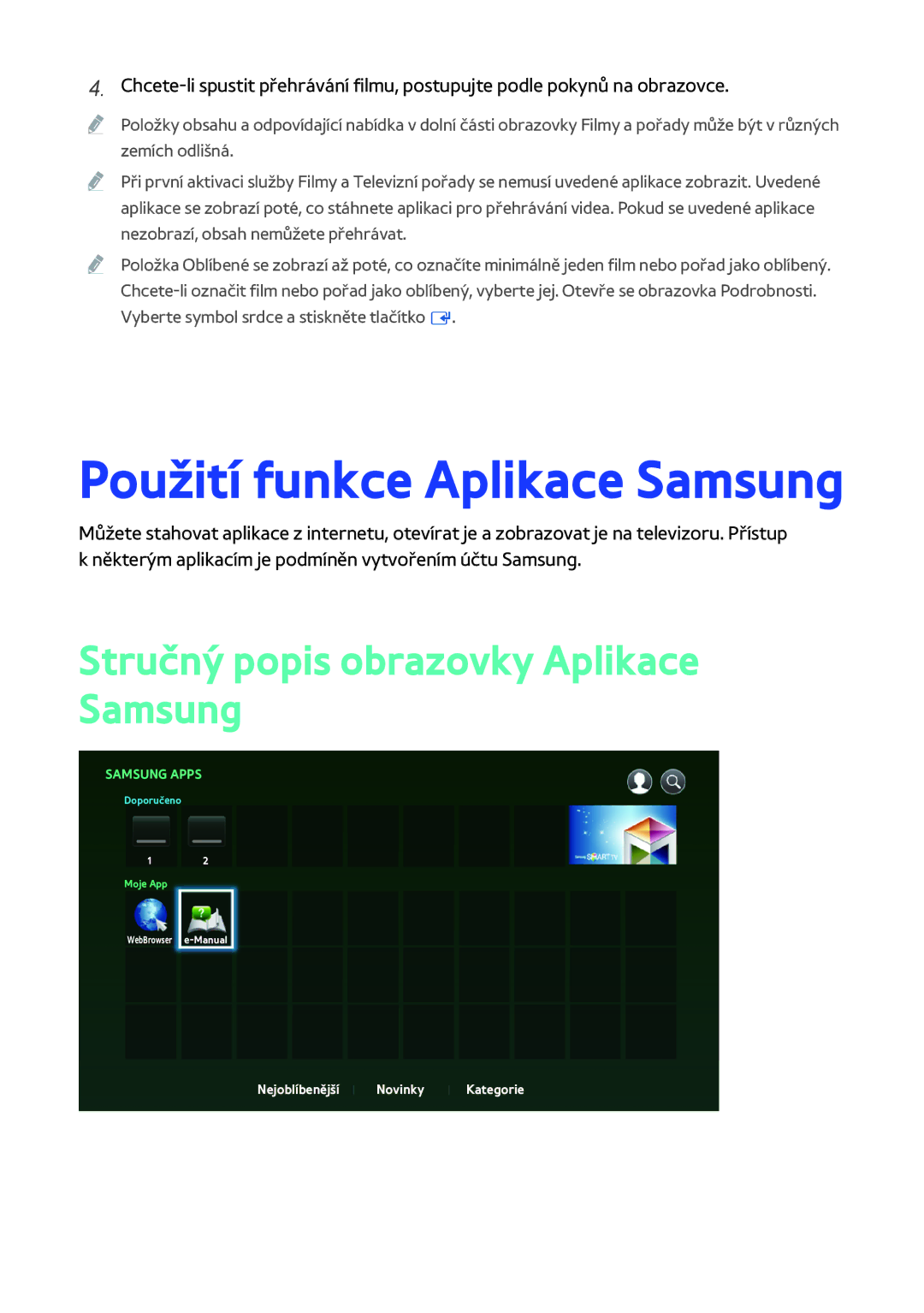 Samsung BD-H8500N/XE, BD-H8909S/ZG, BD-H8500/EN Použití funkce Aplikace Samsung, Stručný popis obrazovky Aplikace Samsung 