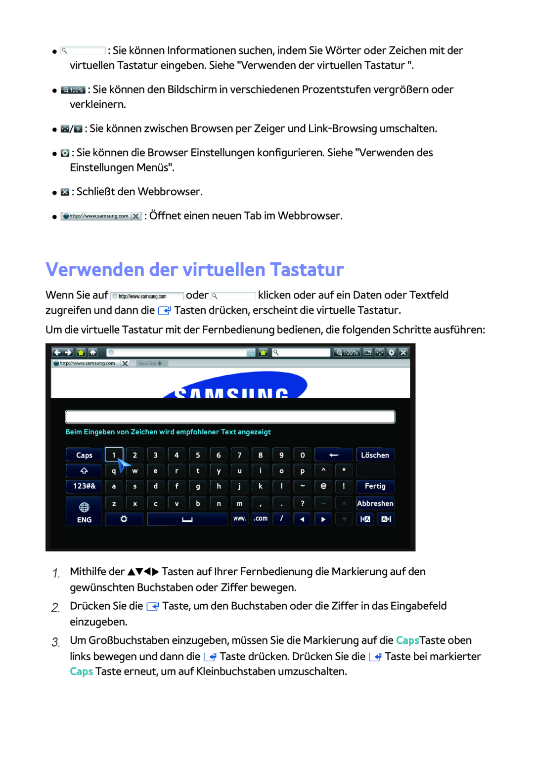 Samsung BD-H8900/EN, BD-H8909S/ZG, BD-H8500/EN, BD-H8509S/ZG manual Verwenden der virtuellen Tastatur 