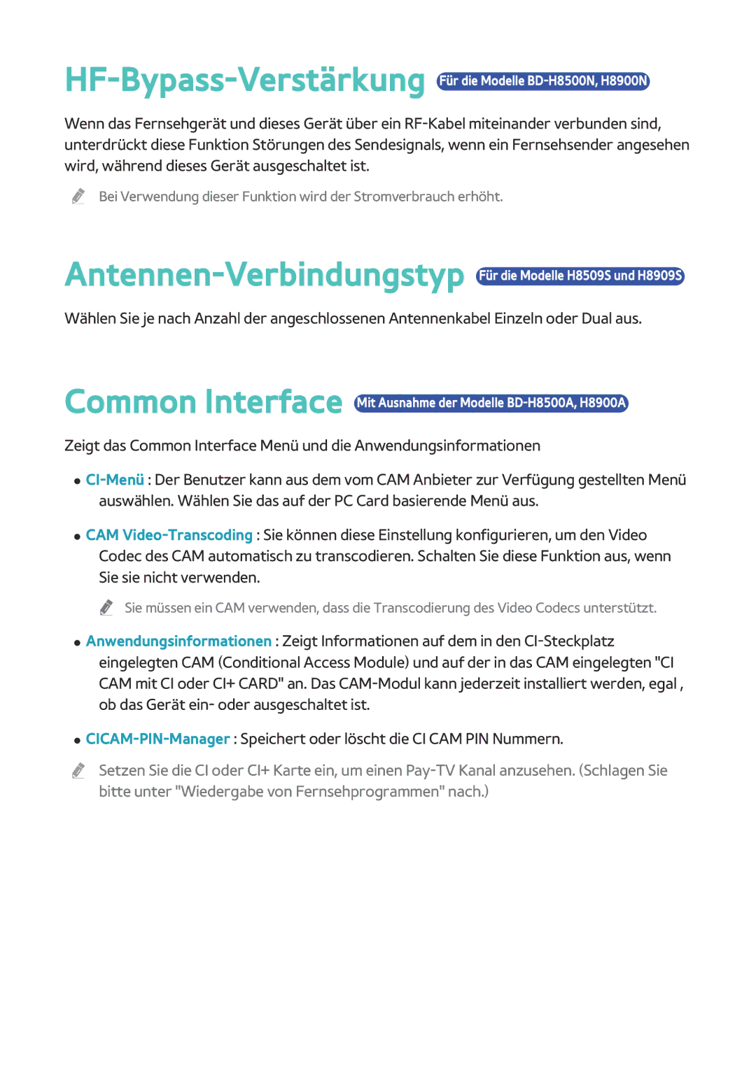 Samsung BD-H8509S/ZG, BD-H8909S/ZG, BD-H8500/EN, BD-H8900/EN manual HF-Bypass-Verstärkung Für die Modelle BD-H8500N, H8900N 