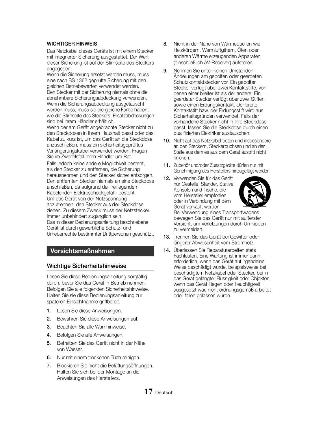 Samsung BD-H8509S/ZG, BD-H8909S/ZG manual Vorsichtsmaßnahmen, Wichtige Sicherheitshinweise, Wichtiger Hinweis 